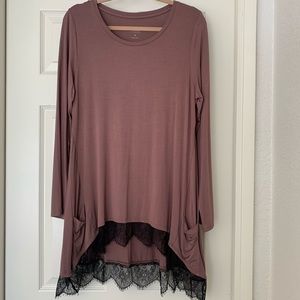 NWOT LOGO Knit Top with Lace Trim